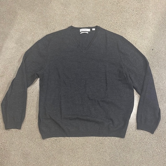 Mens Calvin Klein V-neck sweater XL extra fine merino wool - Picture 2 of 4